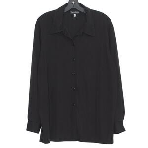 Diane Von Furstenberg Womens Top Vintage Button Up Long Sleeve Black Large BD